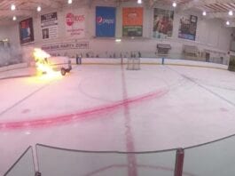 Zambonikuljettaja jääkone tulessa