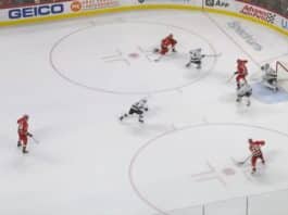 Sebastian Aho iskee voittomaalin Los Angeles Kingsin verkkoon