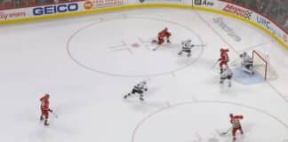 Sebastian Aho iskee voittomaalin Los Angeles Kingsin verkkoon